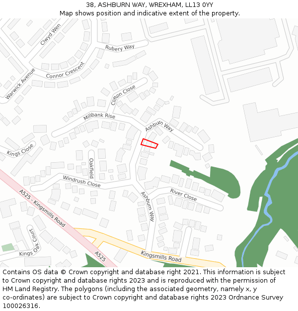 38, ASHBURN WAY, WREXHAM, LL13 0YY: Location map and indicative extent of plot