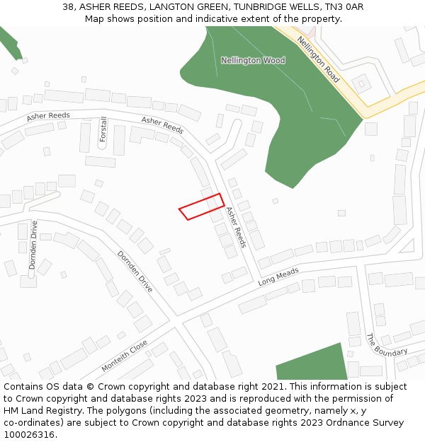 38, ASHER REEDS, LANGTON GREEN, TUNBRIDGE WELLS, TN3 0AR: Location map and indicative extent of plot