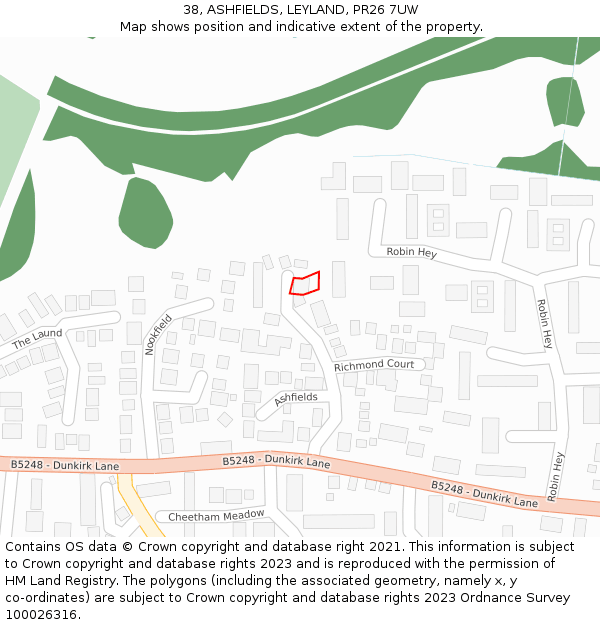 38, ASHFIELDS, LEYLAND, PR26 7UW: Location map and indicative extent of plot