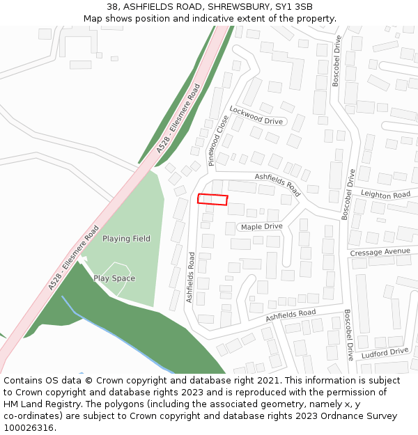 38, ASHFIELDS ROAD, SHREWSBURY, SY1 3SB: Location map and indicative extent of plot