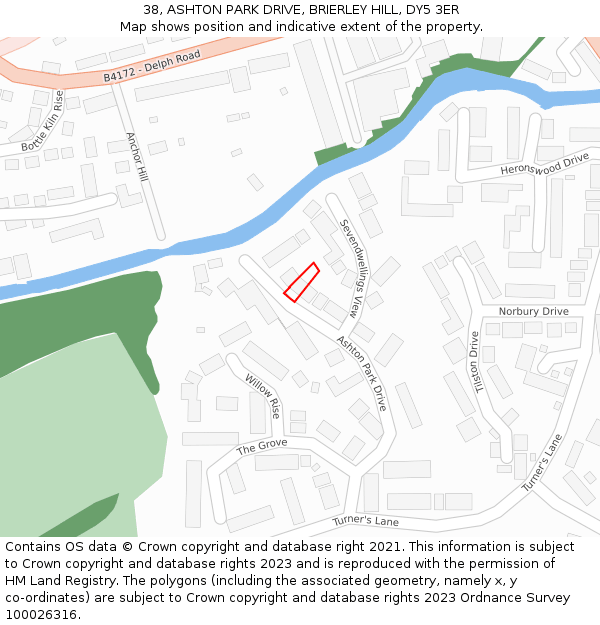 38, ASHTON PARK DRIVE, BRIERLEY HILL, DY5 3ER: Location map and indicative extent of plot