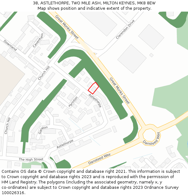 38, ASTLETHORPE, TWO MILE ASH, MILTON KEYNES, MK8 8EW: Location map and indicative extent of plot