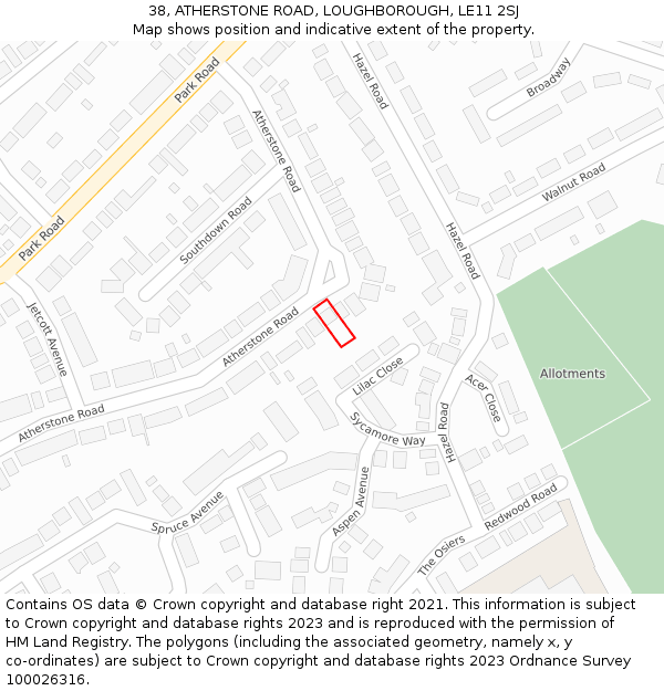 38, ATHERSTONE ROAD, LOUGHBOROUGH, LE11 2SJ: Location map and indicative extent of plot