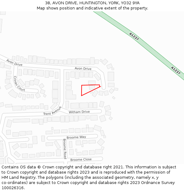 38, AVON DRIVE, HUNTINGTON, YORK, YO32 9YA: Location map and indicative extent of plot