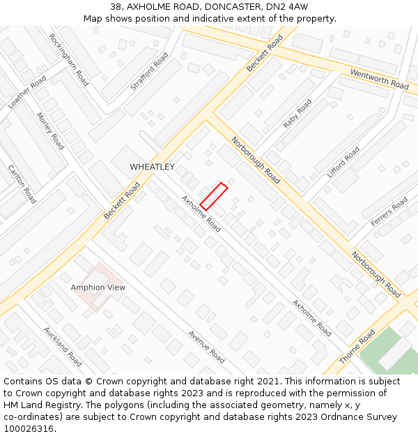 38, AXHOLME ROAD, DONCASTER, DN2 4AW: Location map and indicative extent of plot