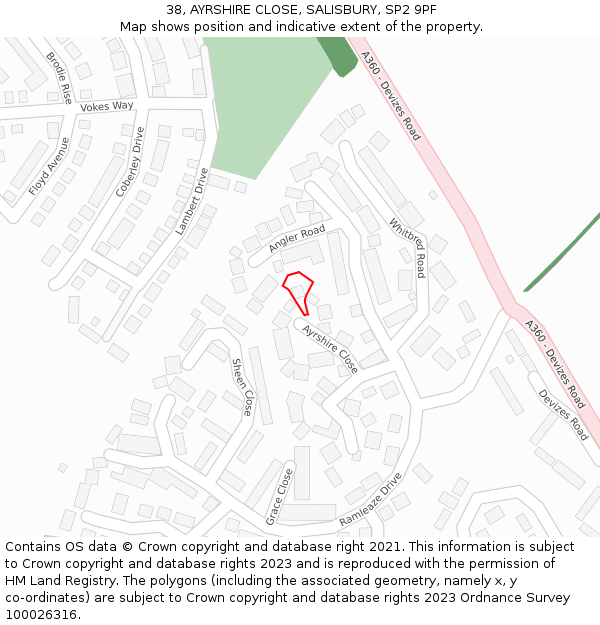 38, AYRSHIRE CLOSE, SALISBURY, SP2 9PF: Location map and indicative extent of plot