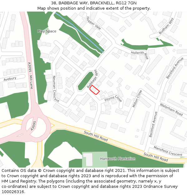 38, BABBAGE WAY, BRACKNELL, RG12 7GN: Location map and indicative extent of plot