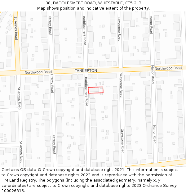 38, BADDLESMERE ROAD, WHITSTABLE, CT5 2LB: Location map and indicative extent of plot