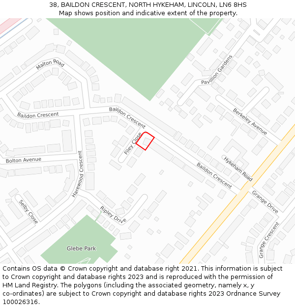 38, BAILDON CRESCENT, NORTH HYKEHAM, LINCOLN, LN6 8HS: Location map and indicative extent of plot