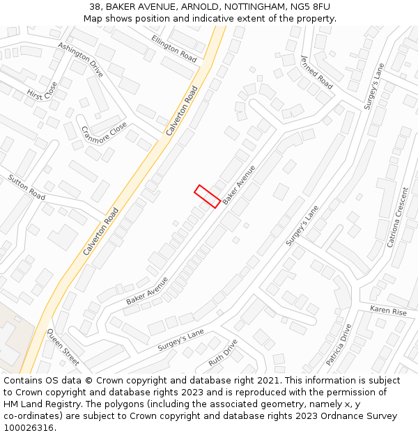 38, BAKER AVENUE, ARNOLD, NOTTINGHAM, NG5 8FU: Location map and indicative extent of plot