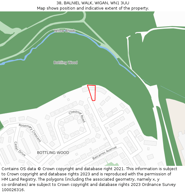 38, BALNIEL WALK, WIGAN, WN1 3UU: Location map and indicative extent of plot