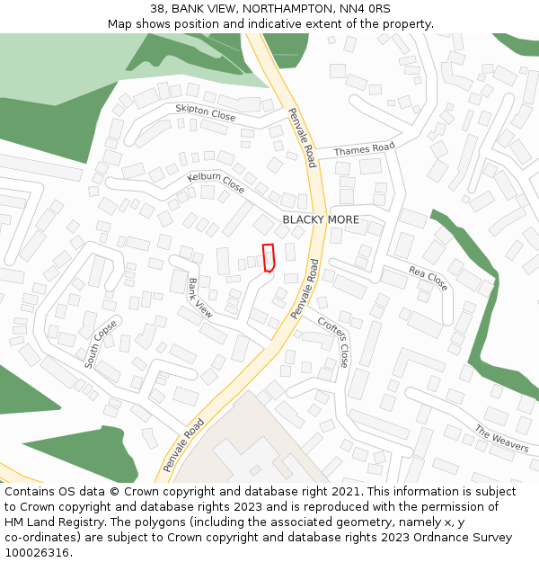 38, BANK VIEW, NORTHAMPTON, NN4 0RS: Location map and indicative extent of plot