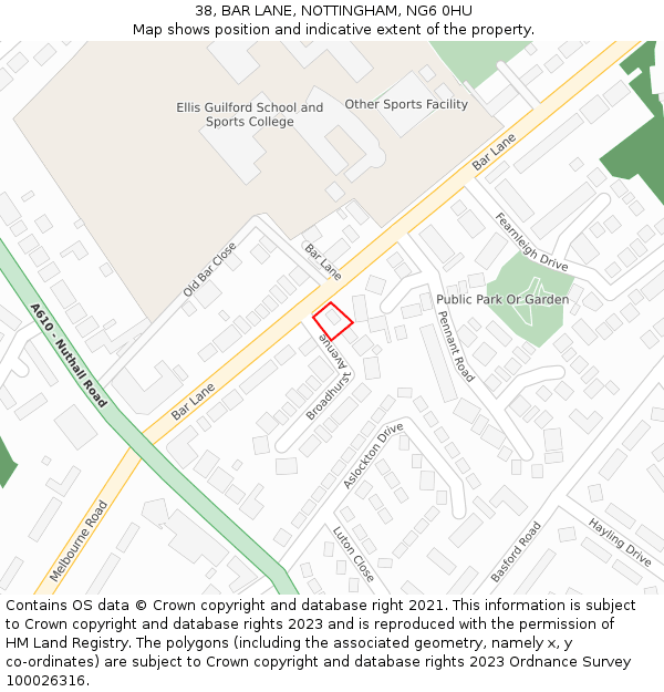 38, BAR LANE, NOTTINGHAM, NG6 0HU: Location map and indicative extent of plot