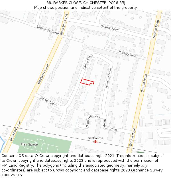 38, BARKER CLOSE, CHICHESTER, PO18 8BJ: Location map and indicative extent of plot