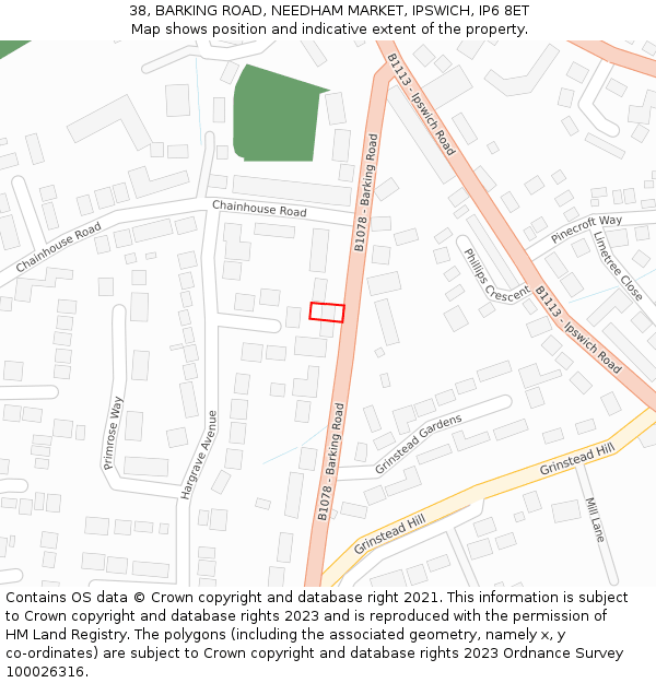 38, BARKING ROAD, NEEDHAM MARKET, IPSWICH, IP6 8ET: Location map and indicative extent of plot