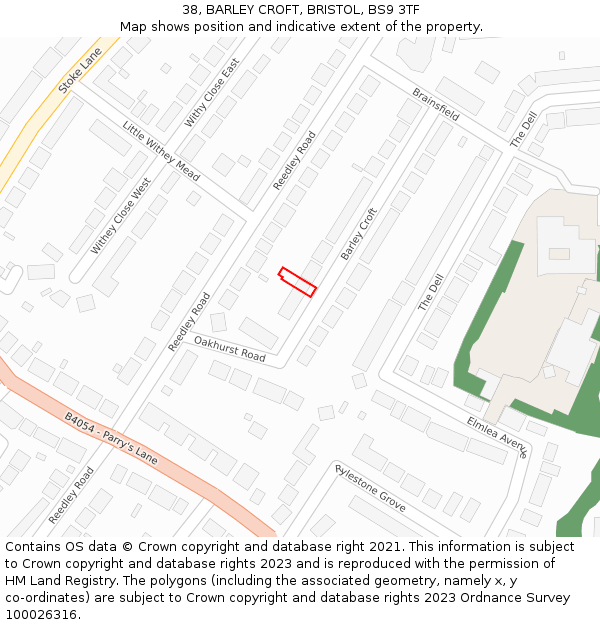 38, BARLEY CROFT, BRISTOL, BS9 3TF: Location map and indicative extent of plot