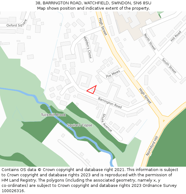 38, BARRINGTON ROAD, WATCHFIELD, SWINDON, SN6 8SU: Location map and indicative extent of plot