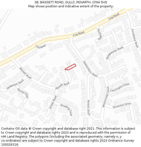 38, BASSETT ROAD, SULLY, PENARTH, CF64 5HS: Location map and indicative extent of plot