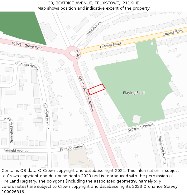 38, BEATRICE AVENUE, FELIXSTOWE, IP11 9HB: Location map and indicative extent of plot