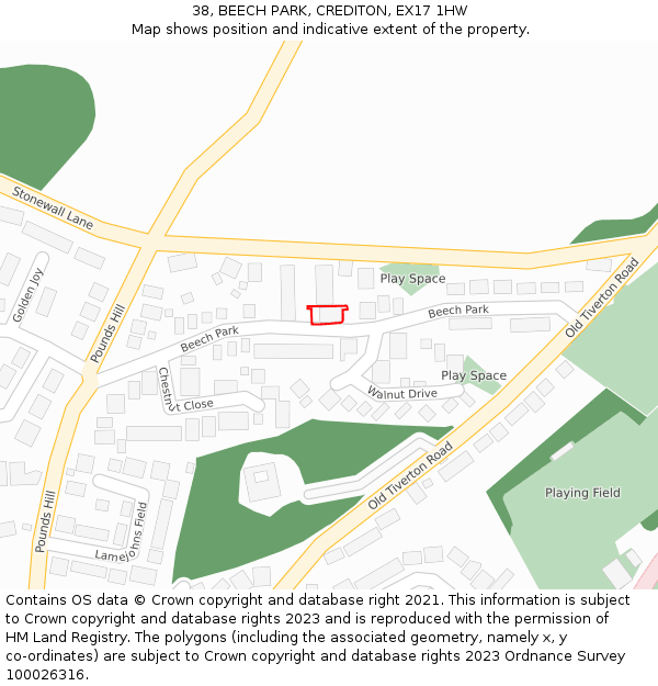 38, BEECH PARK, CREDITON, EX17 1HW: Location map and indicative extent of plot