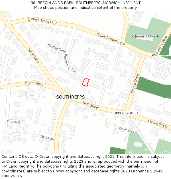 38, BEECHLANDS PARK, SOUTHREPPS, NORWICH, NR11 8NT: Location map and indicative extent of plot