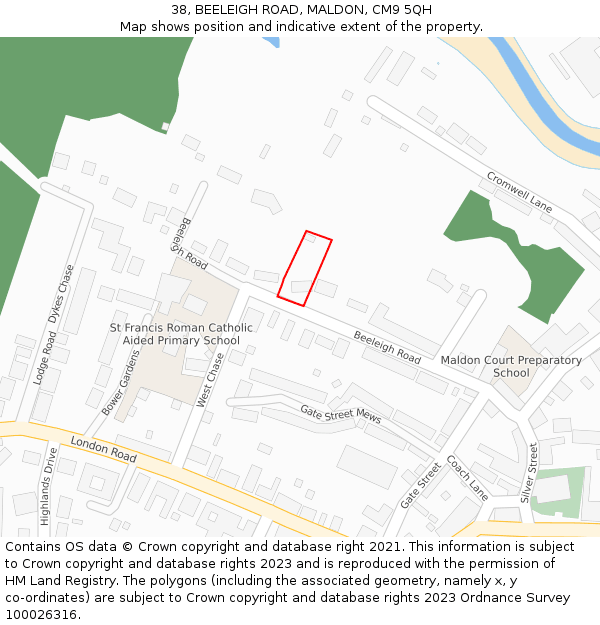 38, BEELEIGH ROAD, MALDON, CM9 5QH: Location map and indicative extent of plot