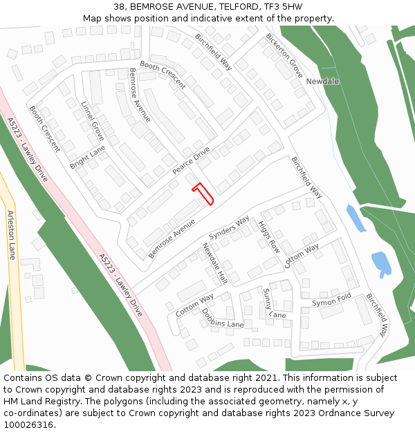 38, BEMROSE AVENUE, TELFORD, TF3 5HW: Location map and indicative extent of plot