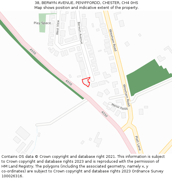 38, BERWYN AVENUE, PENYFFORDD, CHESTER, CH4 0HS: Location map and indicative extent of plot