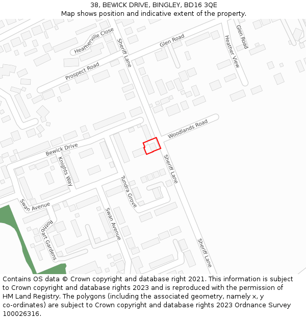 38, BEWICK DRIVE, BINGLEY, BD16 3QE: Location map and indicative extent of plot