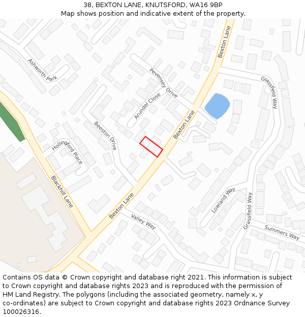 38, BEXTON LANE, KNUTSFORD, WA16 9BP: Location map and indicative extent of plot