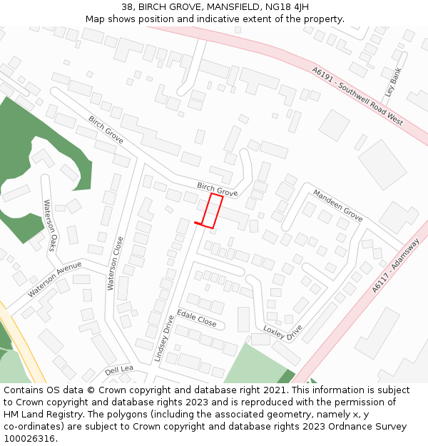 38, BIRCH GROVE, MANSFIELD, NG18 4JH: Location map and indicative extent of plot