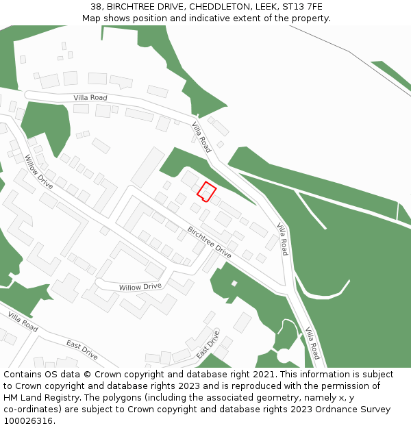 38, BIRCHTREE DRIVE, CHEDDLETON, LEEK, ST13 7FE: Location map and indicative extent of plot