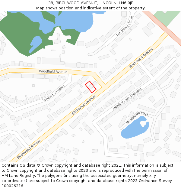 38, BIRCHWOOD AVENUE, LINCOLN, LN6 0JB: Location map and indicative extent of plot