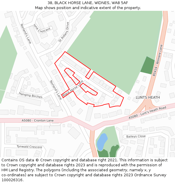 38, BLACK HORSE LANE, WIDNES, WA8 5AF: Location map and indicative extent of plot