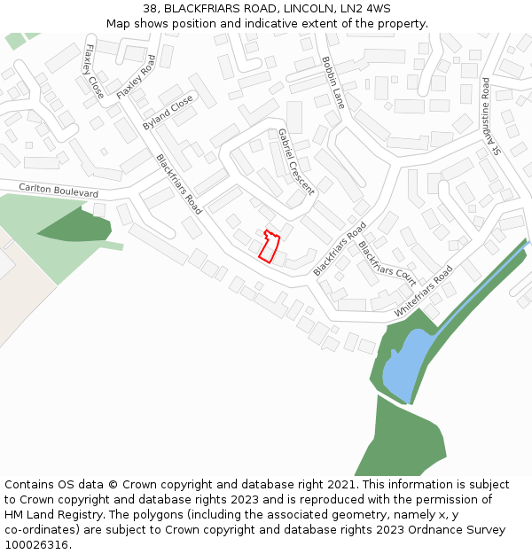 38, BLACKFRIARS ROAD, LINCOLN, LN2 4WS: Location map and indicative extent of plot