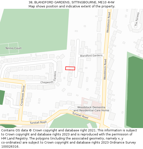 38, BLANDFORD GARDENS, SITTINGBOURNE, ME10 4HW: Location map and indicative extent of plot