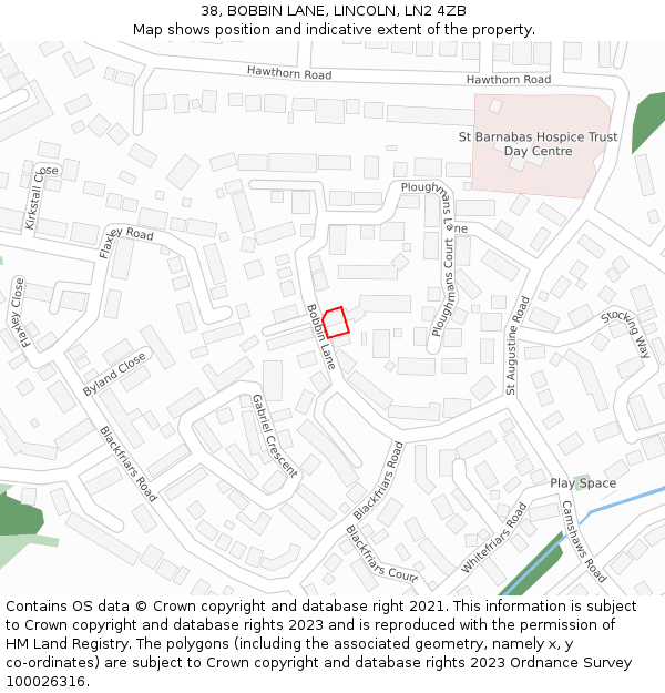 38, BOBBIN LANE, LINCOLN, LN2 4ZB: Location map and indicative extent of plot