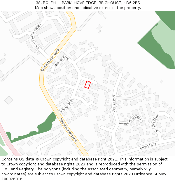 38, BOLEHILL PARK, HOVE EDGE, BRIGHOUSE, HD6 2RS: Location map and indicative extent of plot