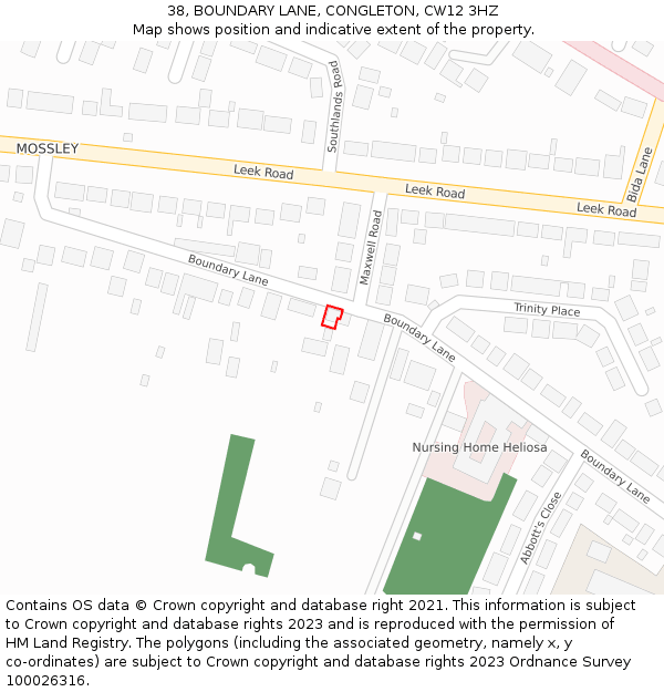 38, BOUNDARY LANE, CONGLETON, CW12 3HZ: Location map and indicative extent of plot