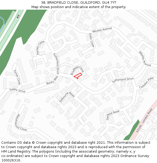 38, BRADFIELD CLOSE, GUILDFORD, GU4 7YT: Location map and indicative extent of plot