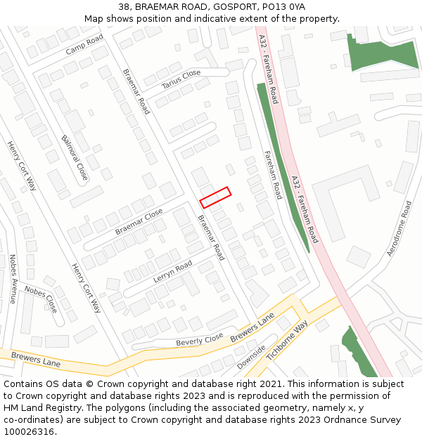 38, BRAEMAR ROAD, GOSPORT, PO13 0YA: Location map and indicative extent of plot