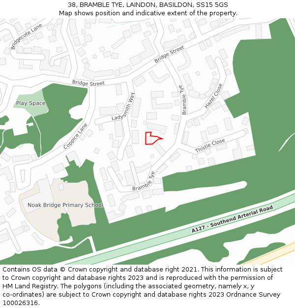 38, BRAMBLE TYE, LAINDON, BASILDON, SS15 5GS: Location map and indicative extent of plot