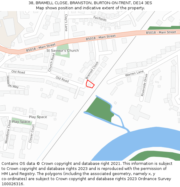 38, BRAMELL CLOSE, BRANSTON, BURTON-ON-TRENT, DE14 3ES: Location map and indicative extent of plot