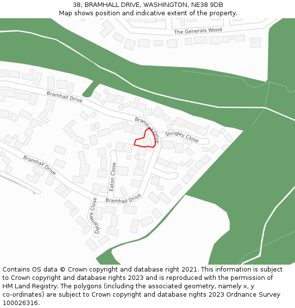 38, BRAMHALL DRIVE, WASHINGTON, NE38 9DB: Location map and indicative extent of plot