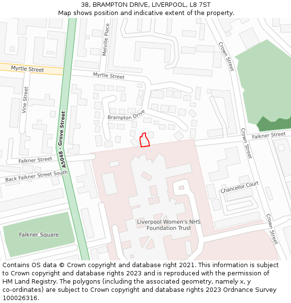 38, BRAMPTON DRIVE, LIVERPOOL, L8 7ST: Location map and indicative extent of plot