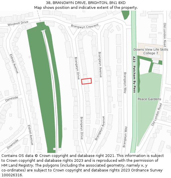 38, BRANGWYN DRIVE, BRIGHTON, BN1 8XD: Location map and indicative extent of plot