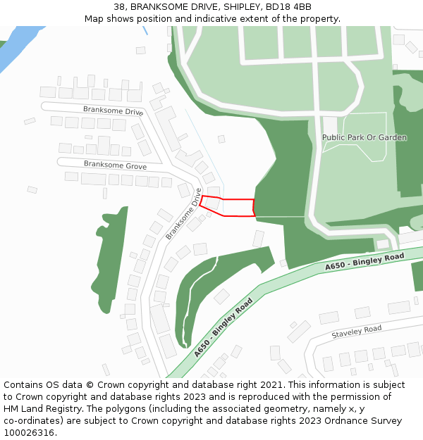 38, BRANKSOME DRIVE, SHIPLEY, BD18 4BB: Location map and indicative extent of plot