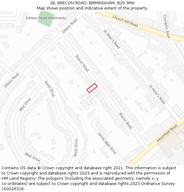38, BRECON ROAD, BIRMINGHAM, B20 3RW: Location map and indicative extent of plot