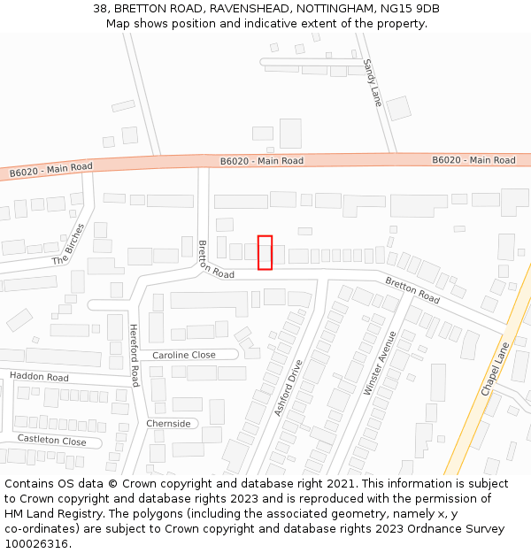 38, BRETTON ROAD, RAVENSHEAD, NOTTINGHAM, NG15 9DB: Location map and indicative extent of plot