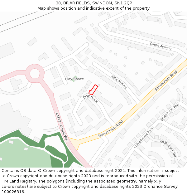 38, BRIAR FIELDS, SWINDON, SN1 2QP: Location map and indicative extent of plot